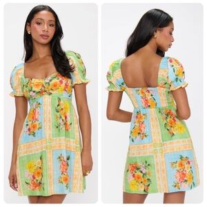 For Love and Lemons Floral print mini dress with puffy sleeves